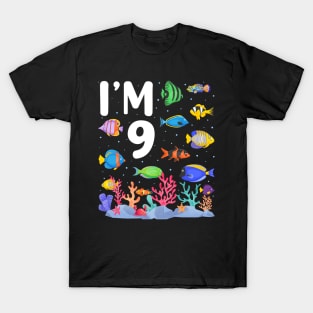 9th Birthday Party Tropical Fish I'm Nine Years Old age Bday T-Shirt